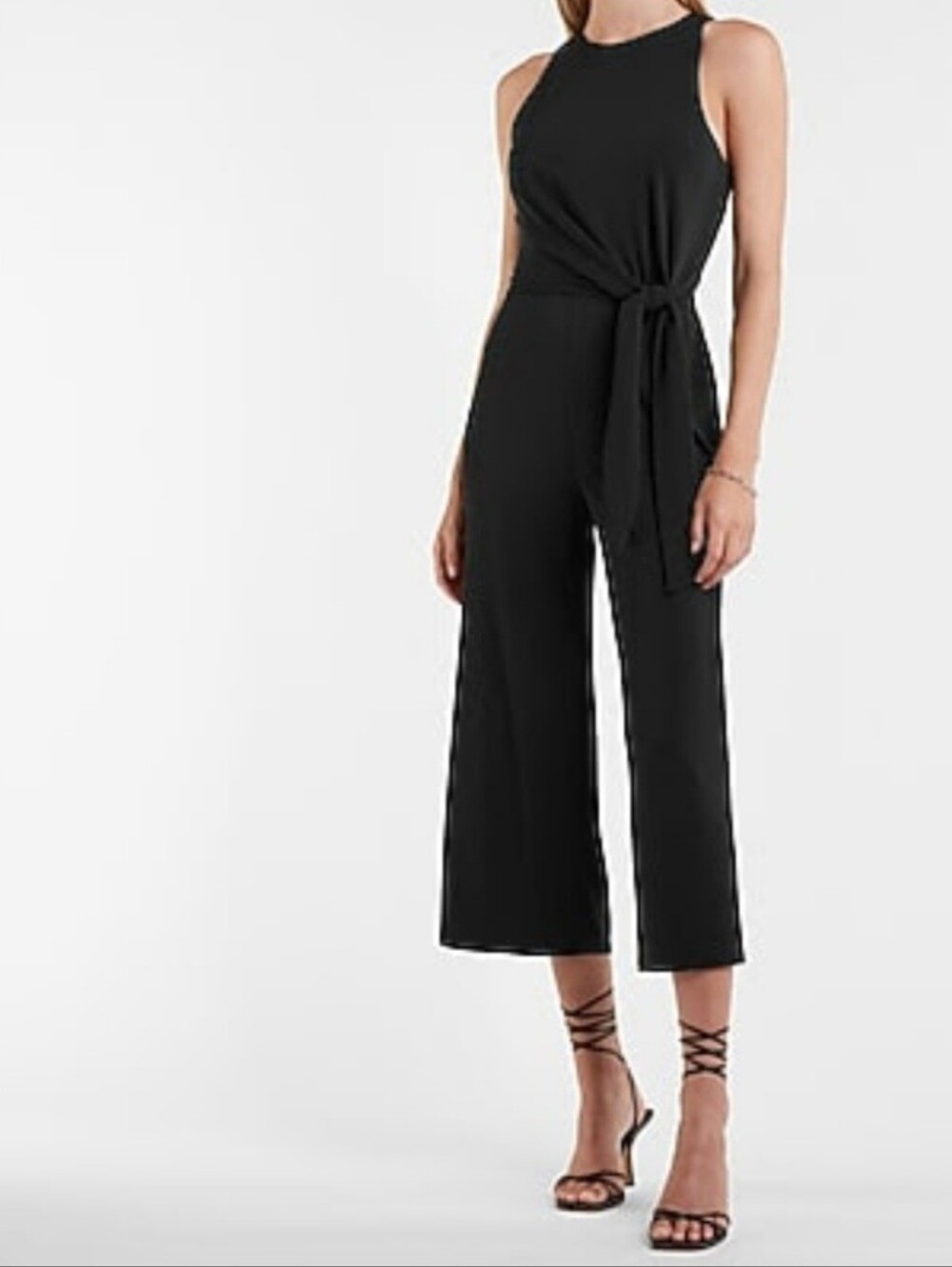 Like New Express Black Sleeveless XS High Neck Tie Front Culot Jumpsuit